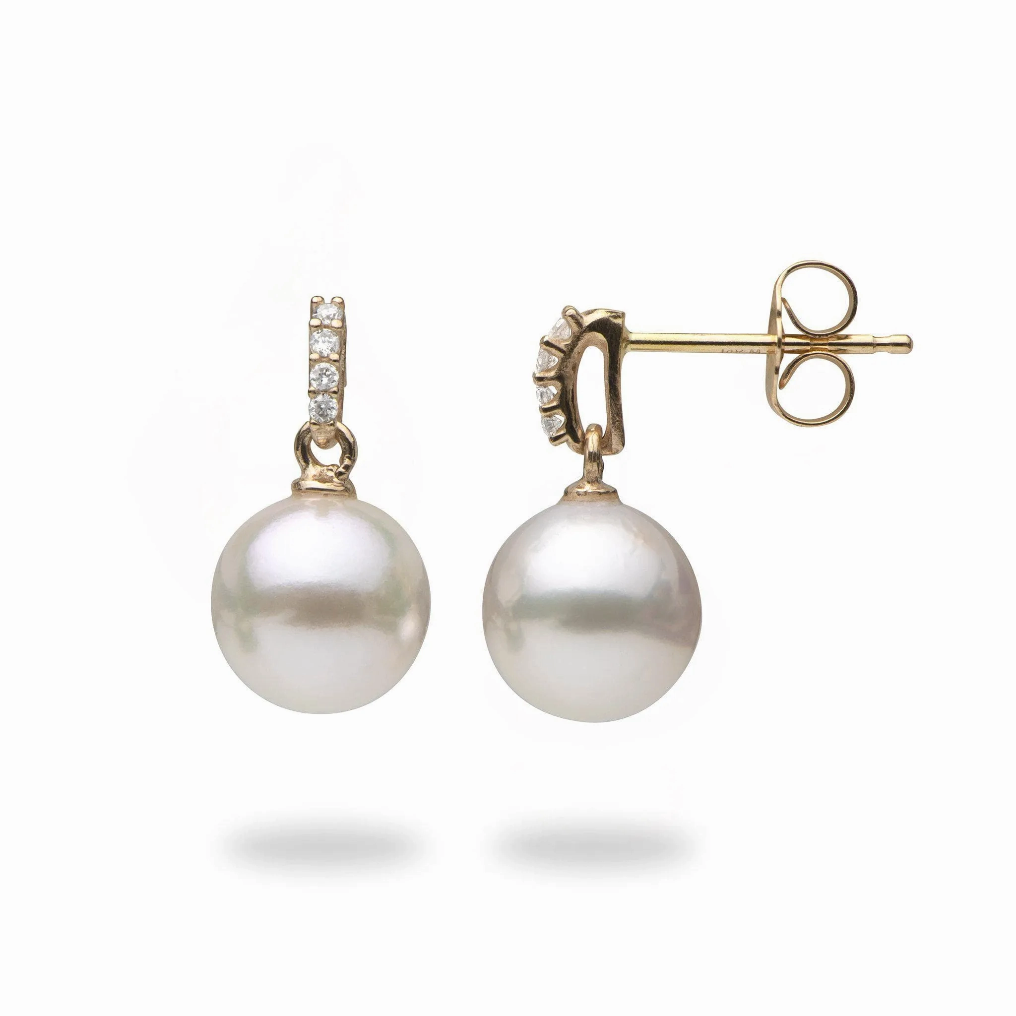 Akoya Pearl Earrings with Diamonds in Gold - 8mm