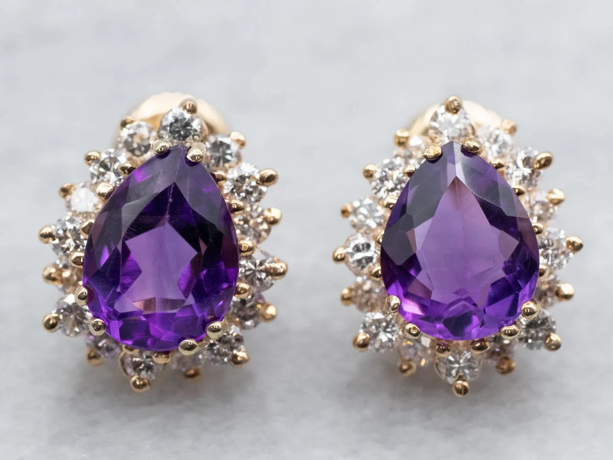 Amethyst Diamond Halo Stud Earrings
