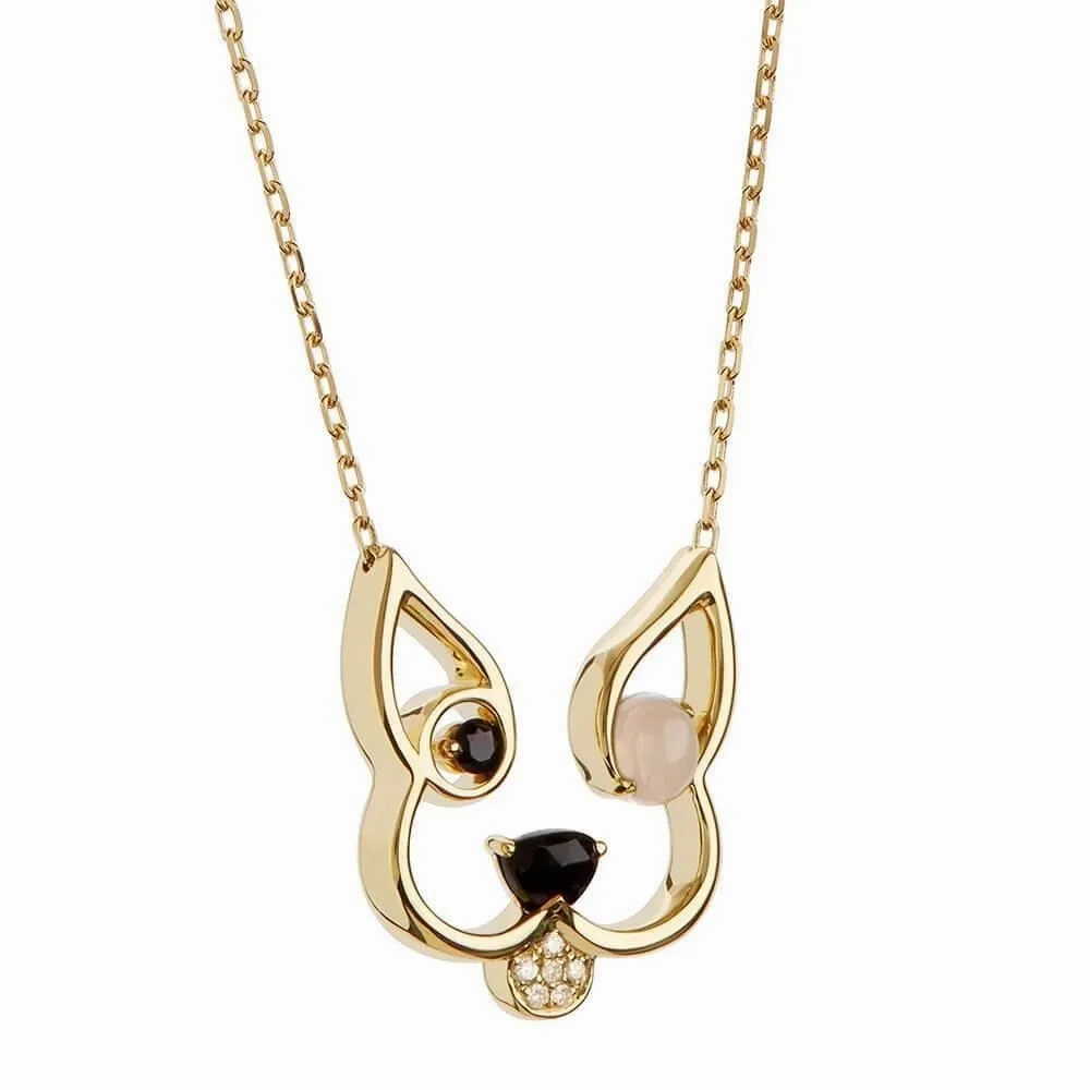 ANIMAUX Patch 18K Gold Necklace w. Diamond &amp; Spinel