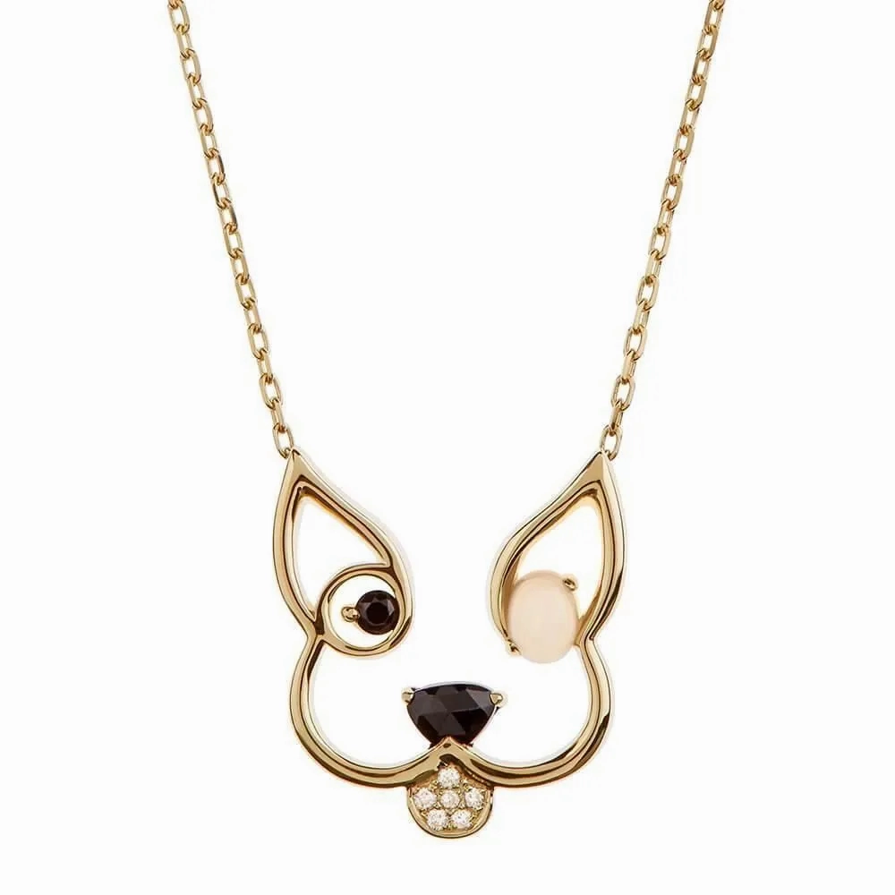 ANIMAUX Patch 18K Gold Necklace w. Diamond &amp; Spinel
