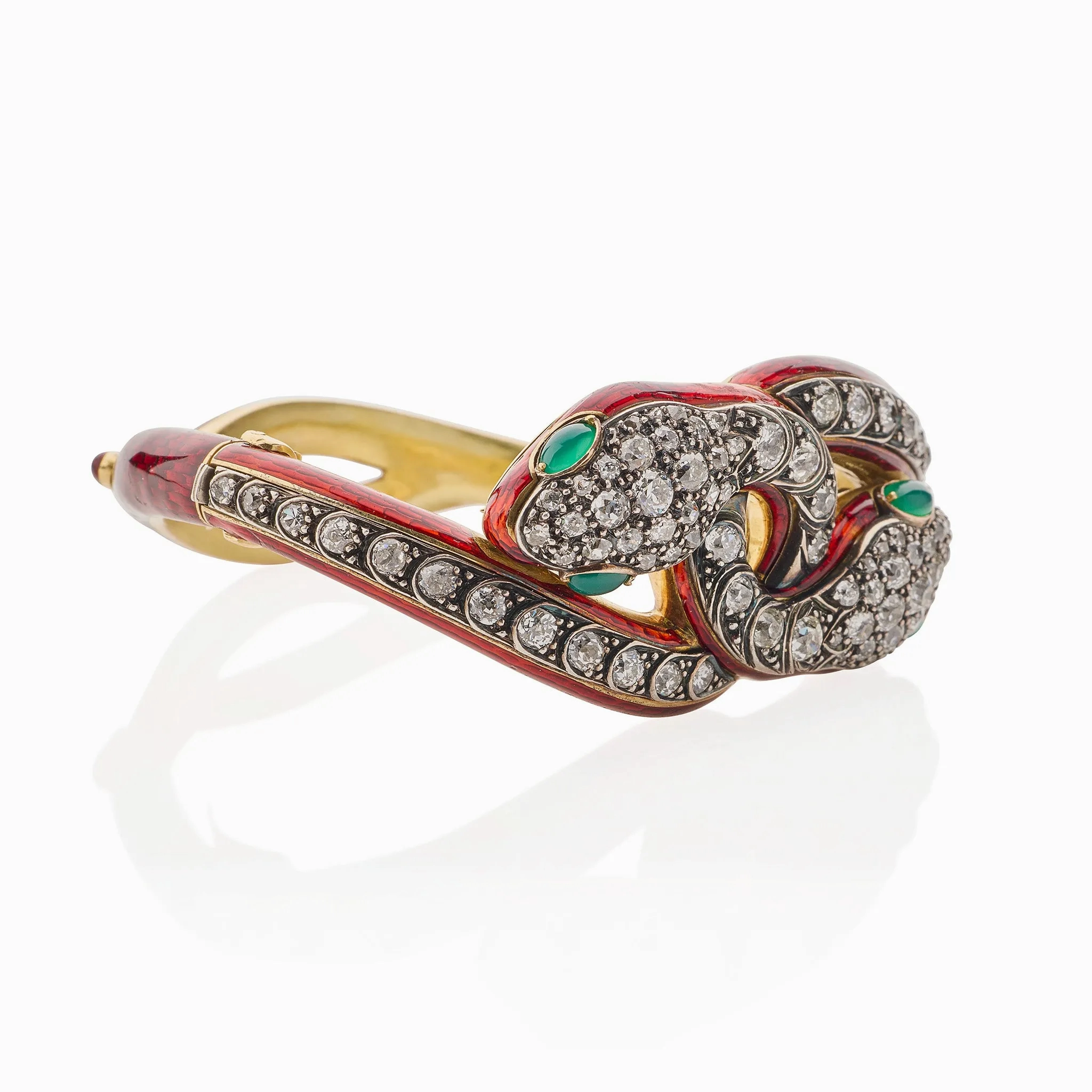 Antique Diamond and Enamel Snake Bracelet