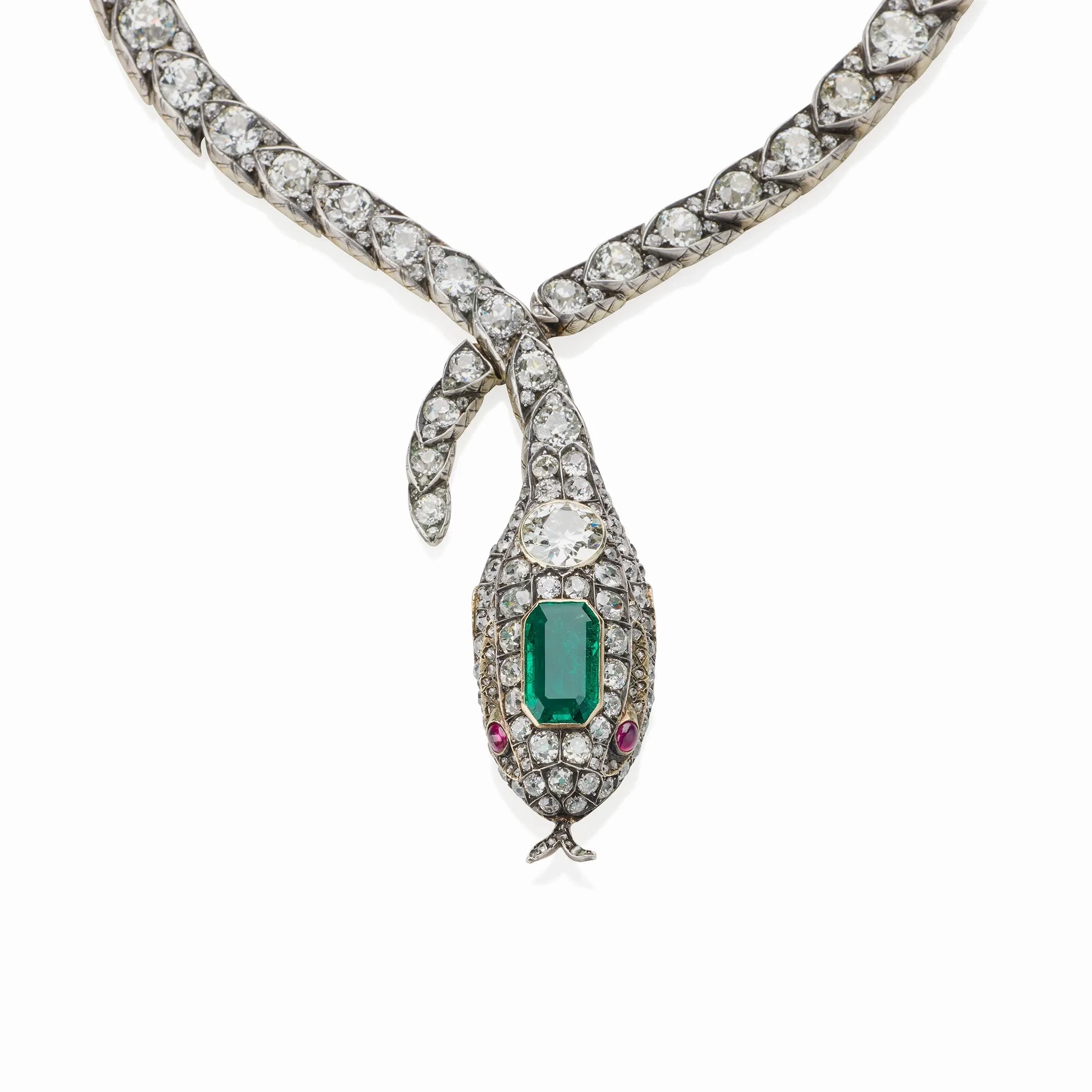 Antique Emerald and Diamond Serpent Necklace