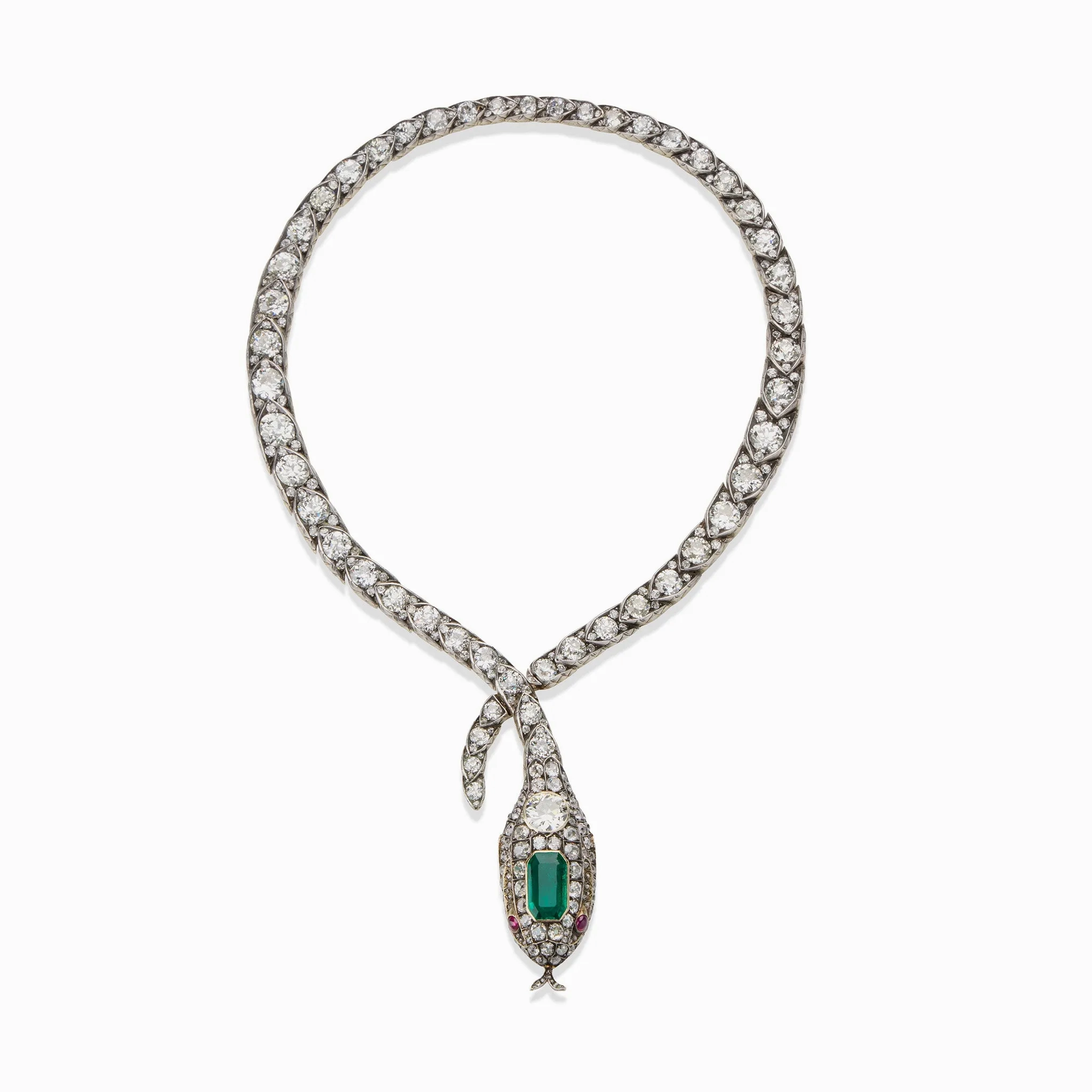 Antique Emerald and Diamond Serpent Necklace