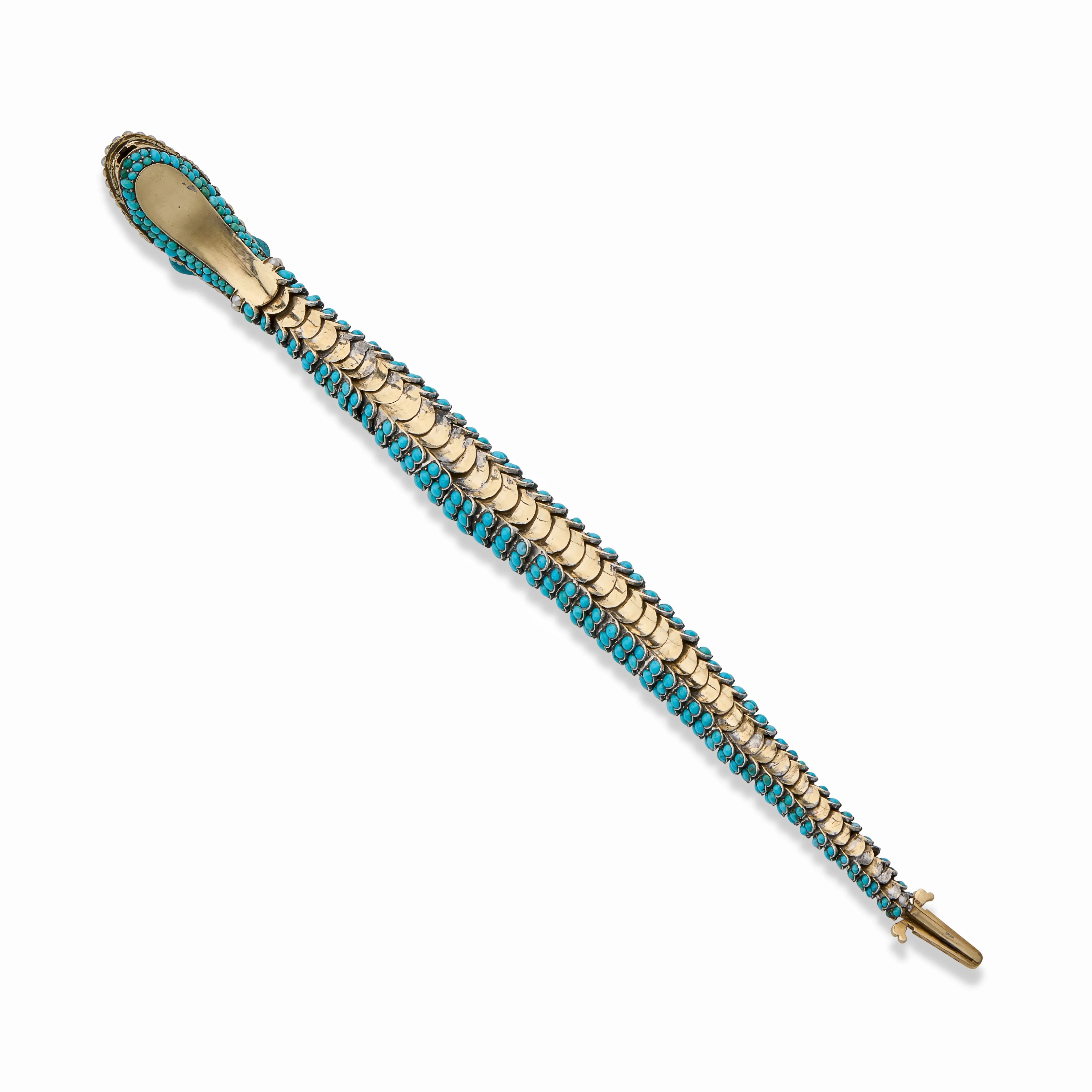 Antique Turquoise, Diamond and Pearl Snake Bracelet