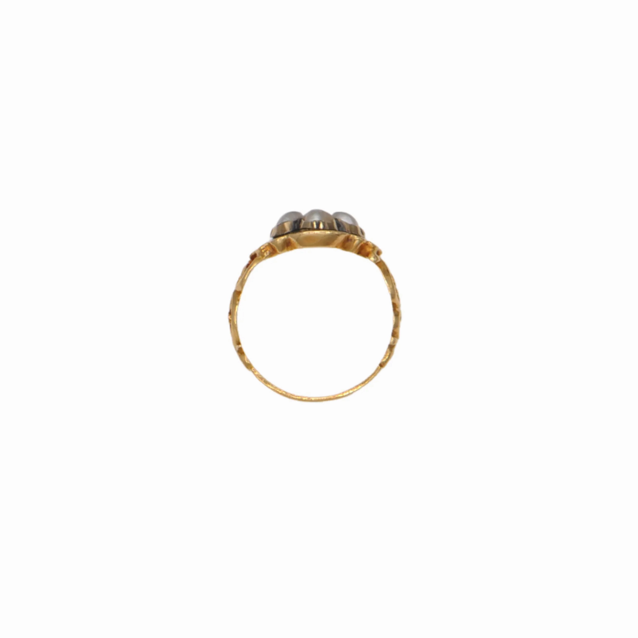 Antique Victorian Seed Pearl and Enamel 18k Gold Mourning Ring