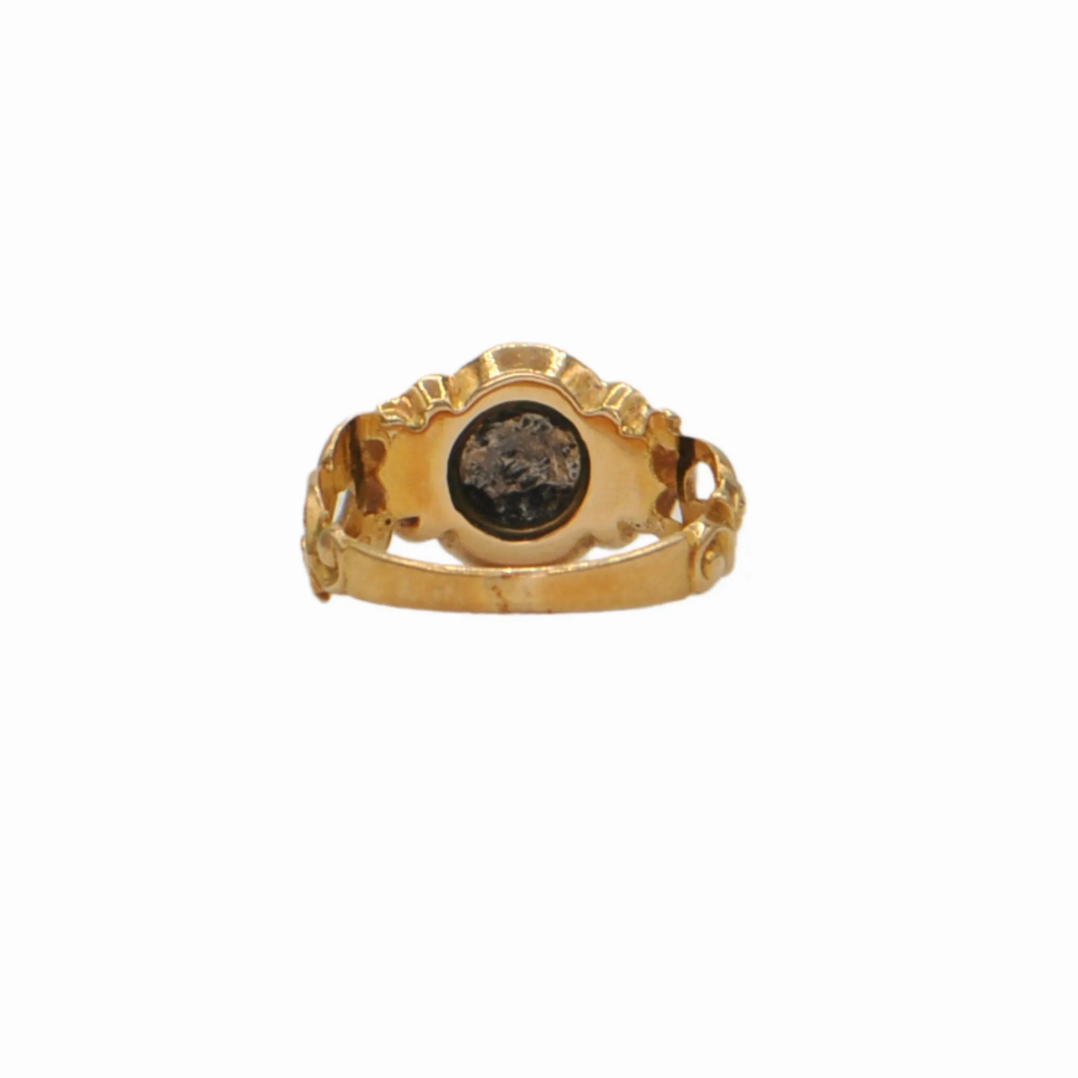 Antique Victorian Seed Pearl and Enamel 18k Gold Mourning Ring