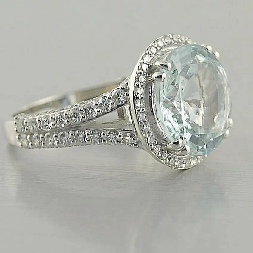 Aquamarine and Diamond Ring 18K White Gold