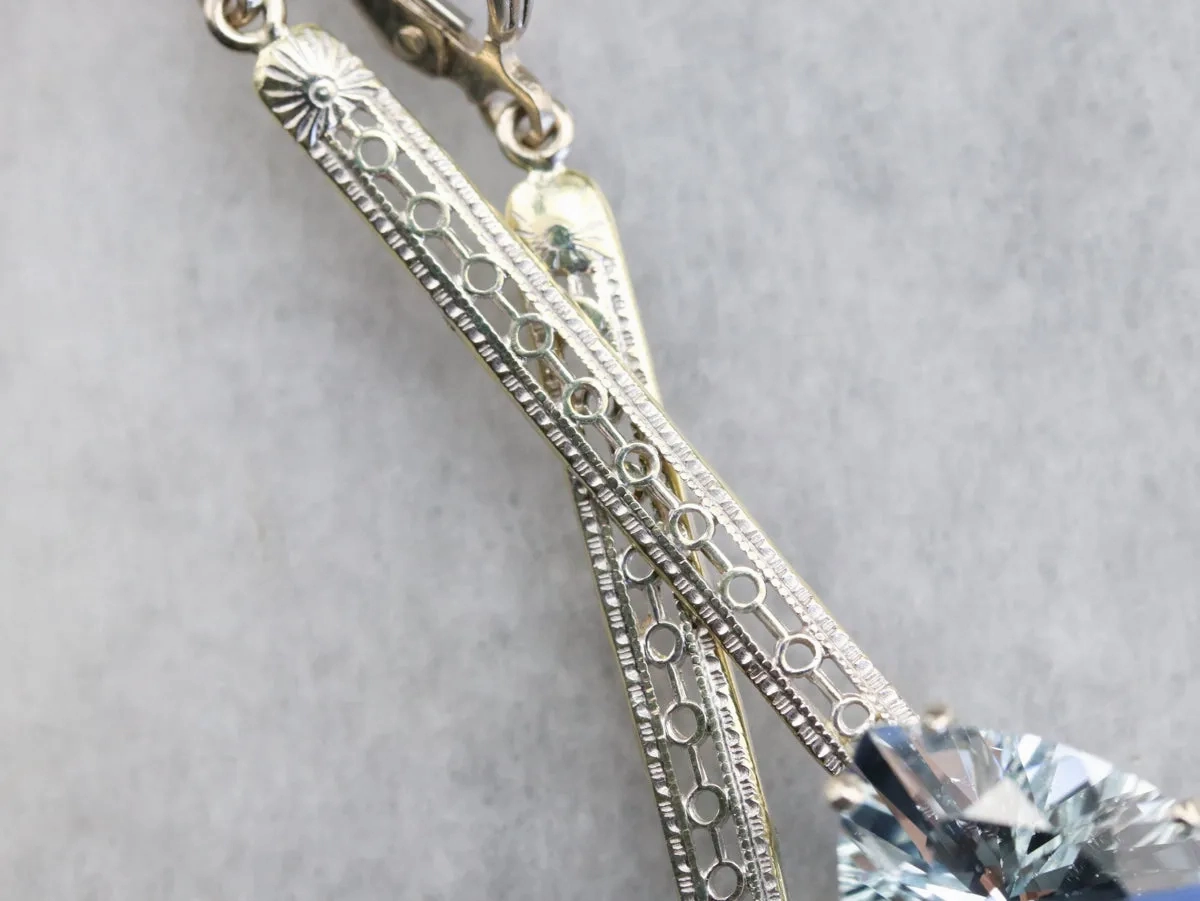 Aquamarine Trillion Cut Drop Earrings