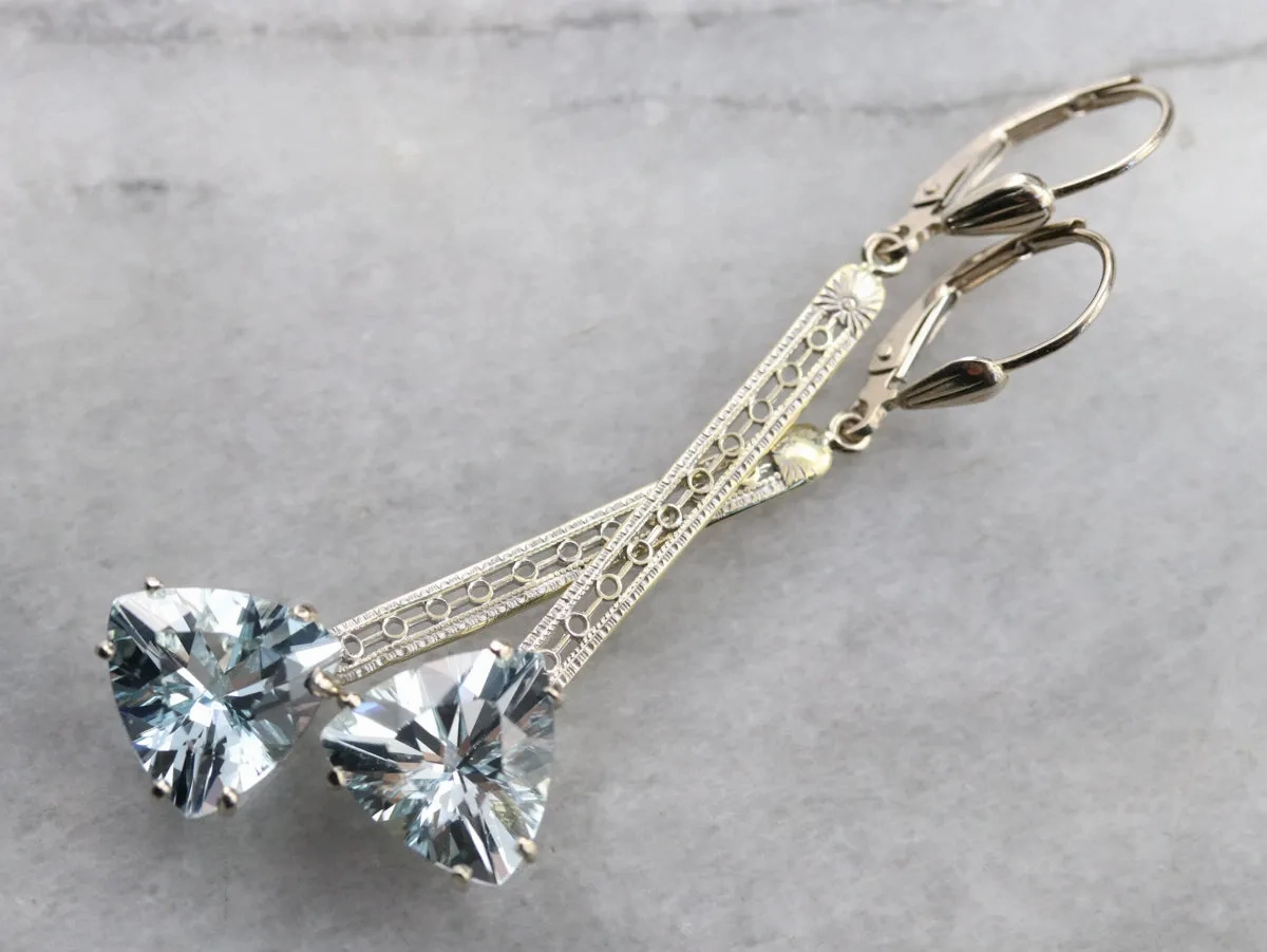 Aquamarine Trillion Cut Drop Earrings