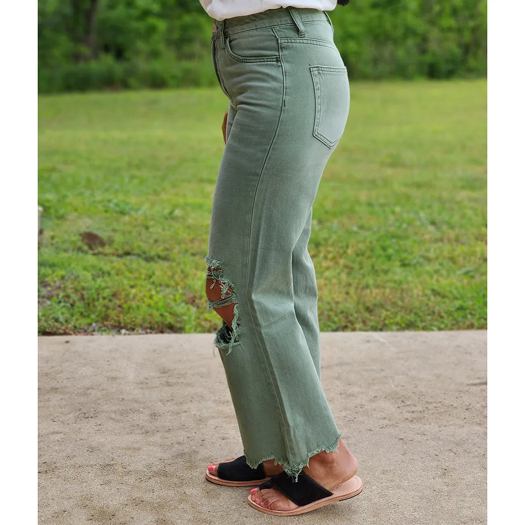 Army Green 90's Vintage Crop Jeans