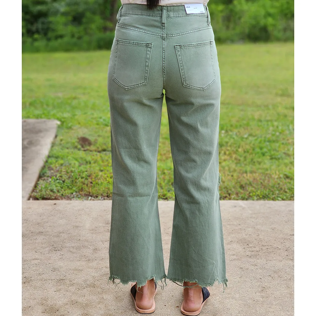 Army Green 90's Vintage Crop Jeans