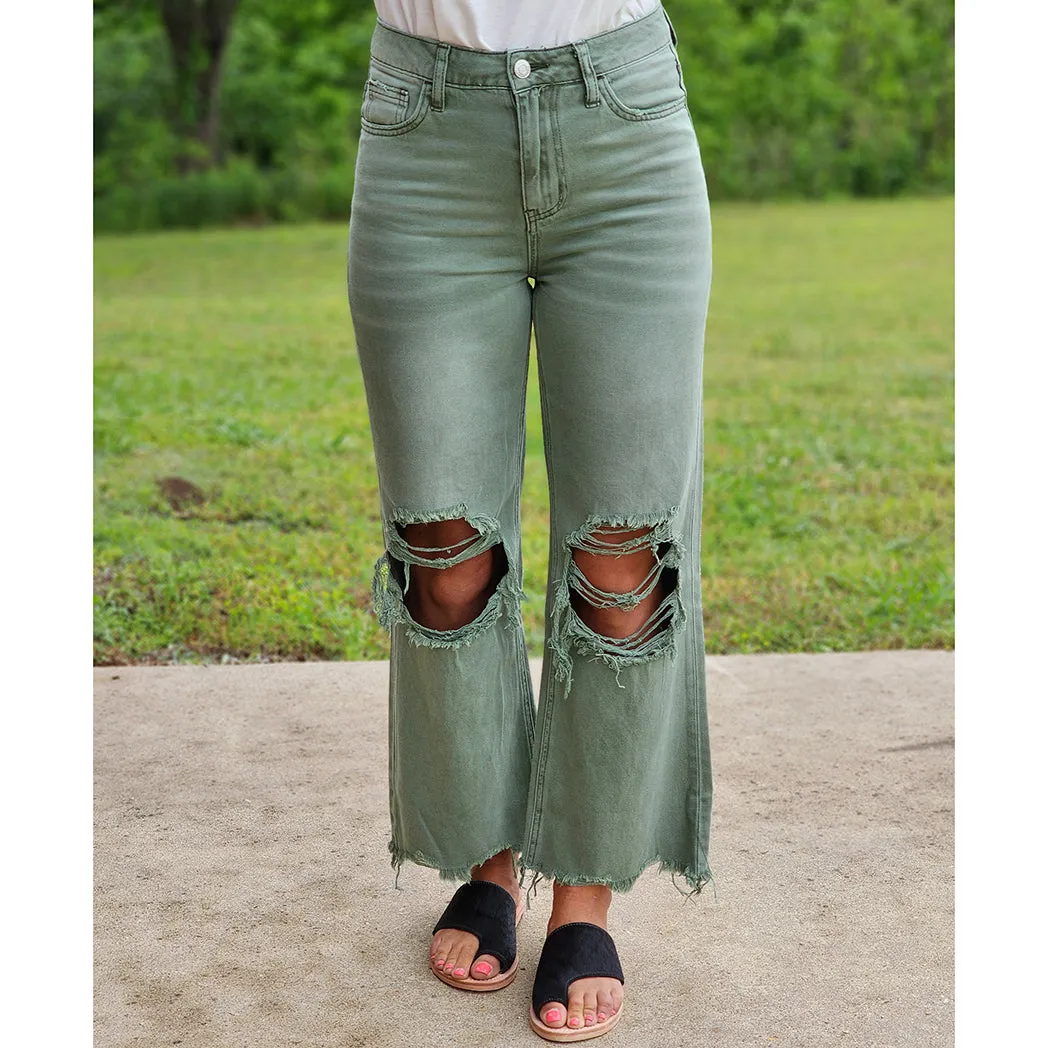 Army Green 90's Vintage Crop Jeans