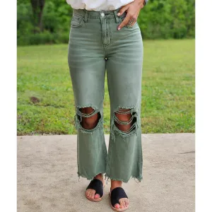 Army Green 90's Vintage Crop Jeans