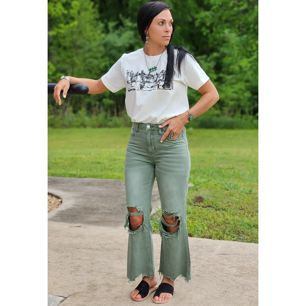 Army Green 90's Vintage Crop Jeans