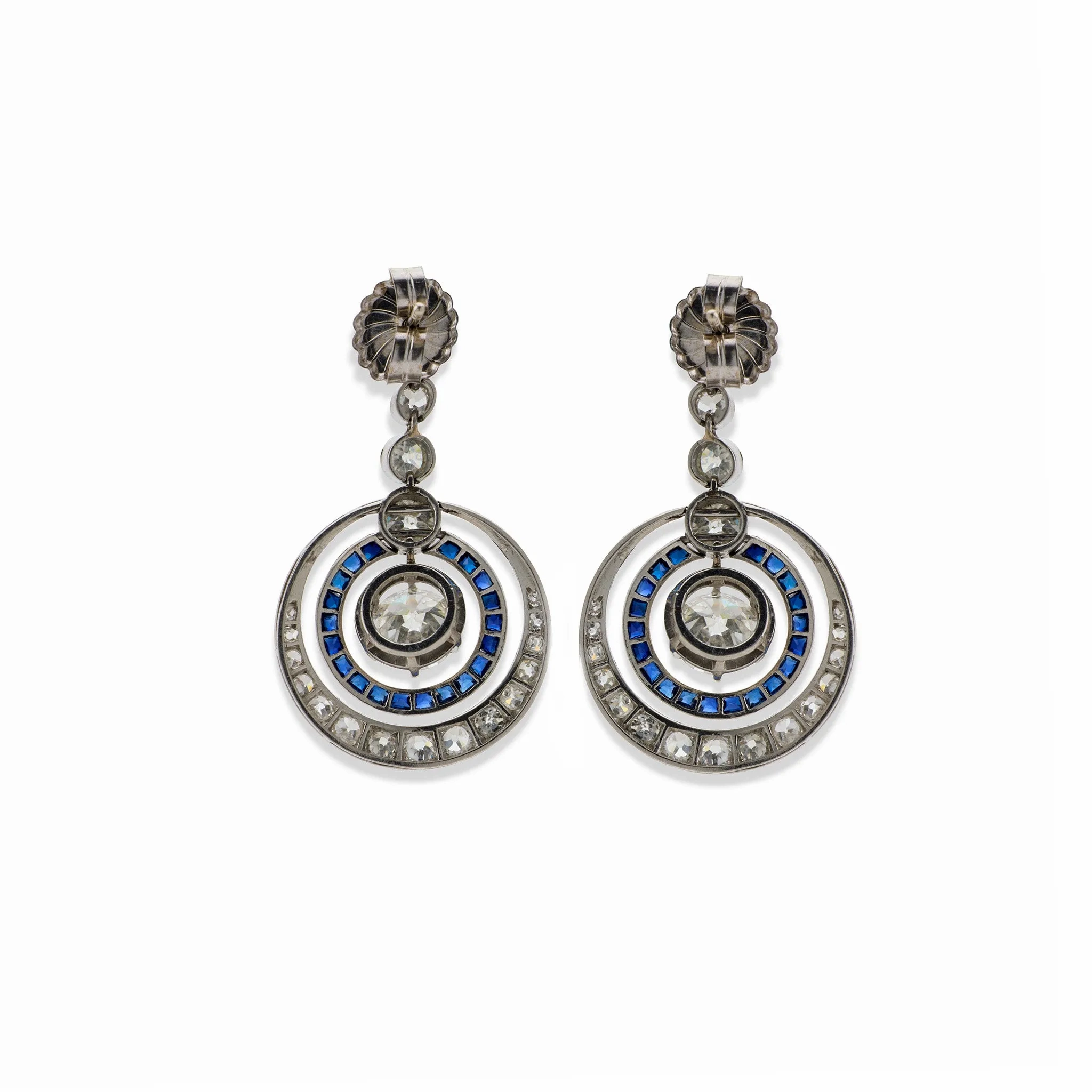 Art Deco Diamond and Sapphire Earrings