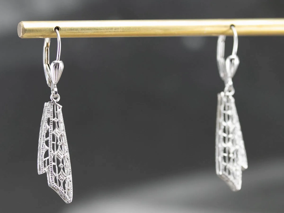 Art Deco White Gold Drop Earrings