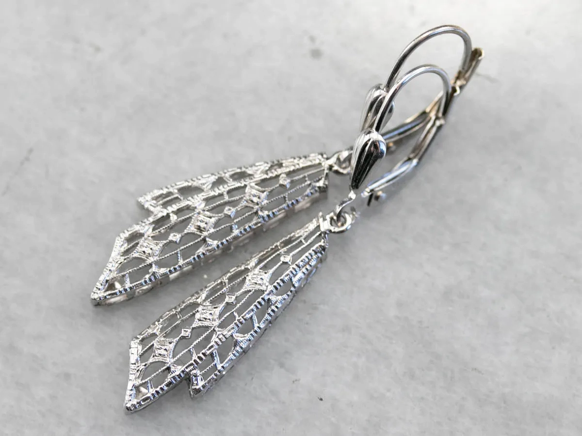 Art Deco White Gold Drop Earrings