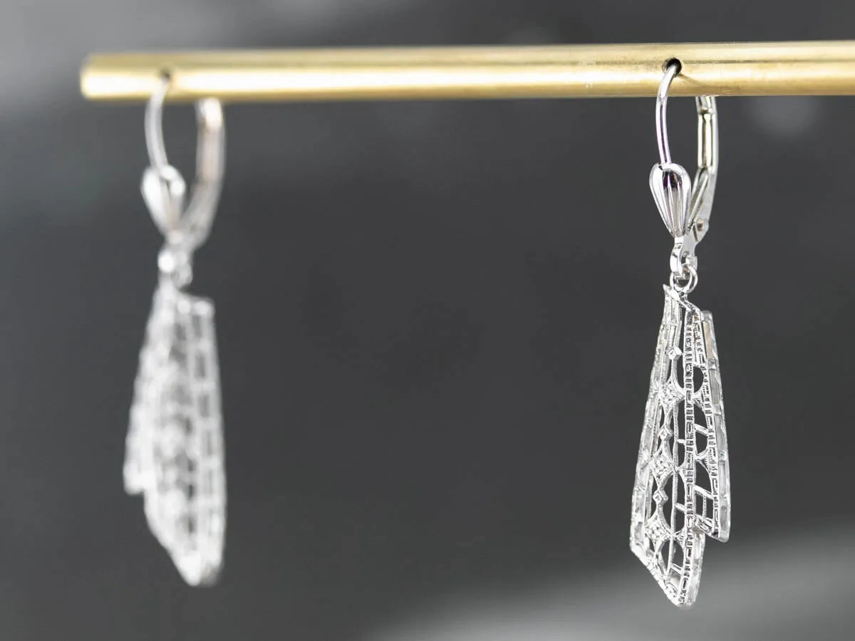 Art Deco White Gold Drop Earrings