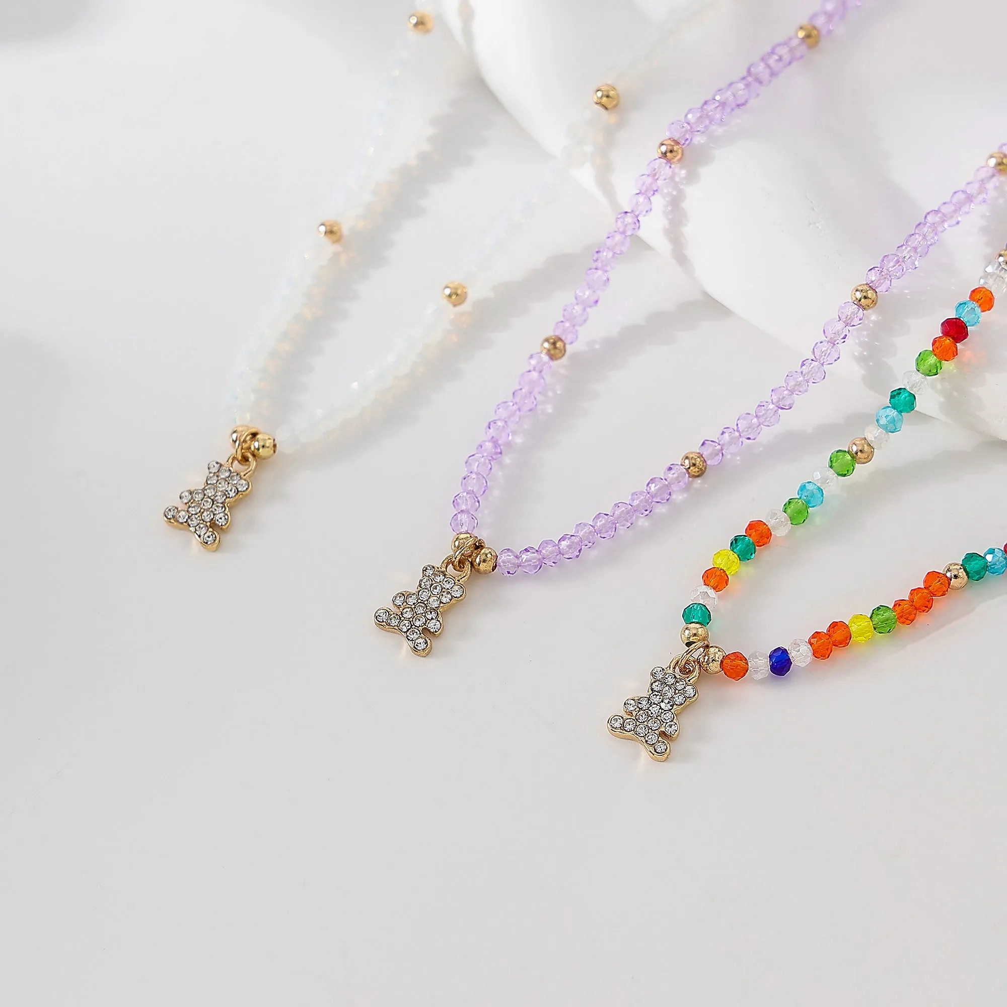 Assorted beaded Anklet with small crystal Bear charm