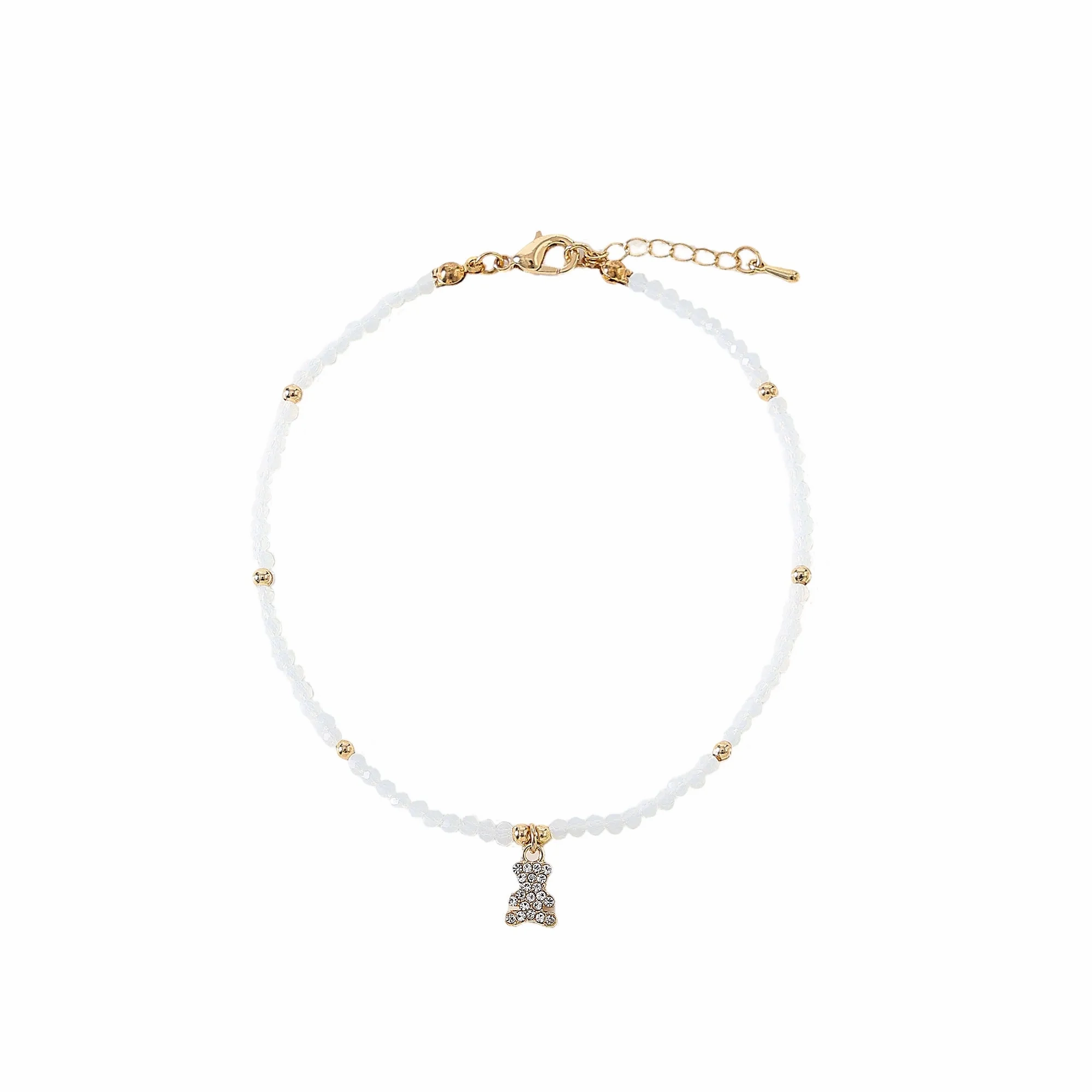 Assorted beaded Anklet with small crystal Bear charm