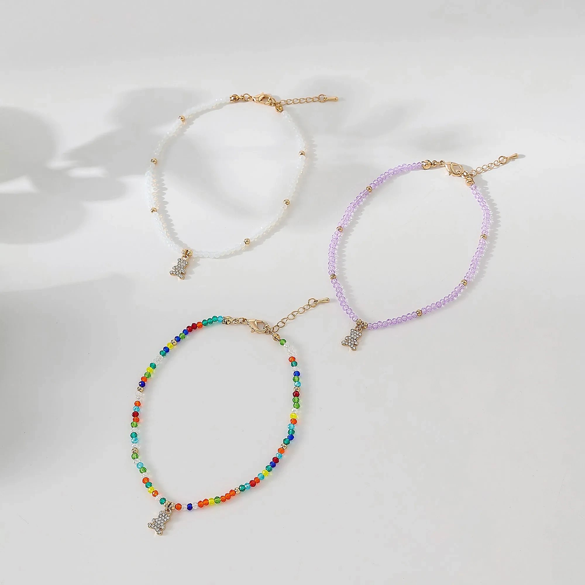 Assorted beaded Anklet with small crystal Bear charm