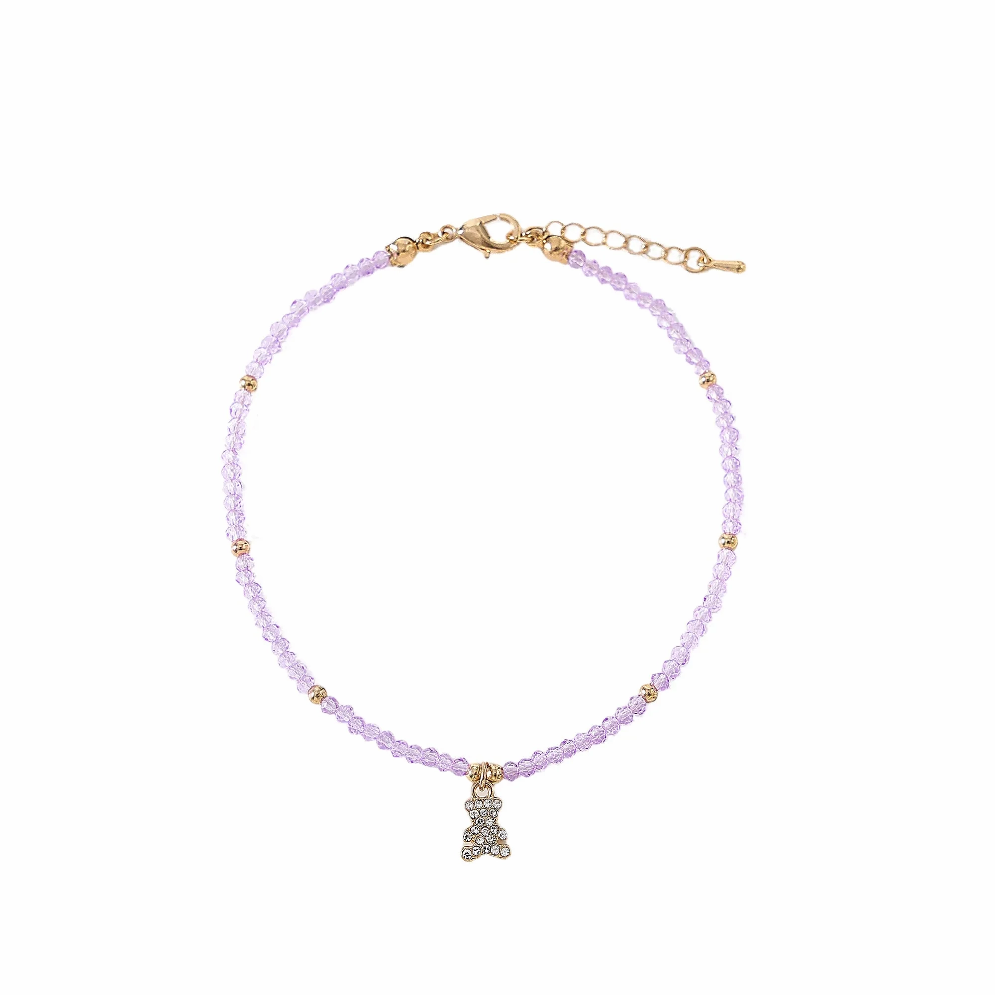 Assorted beaded Anklet with small crystal Bear charm