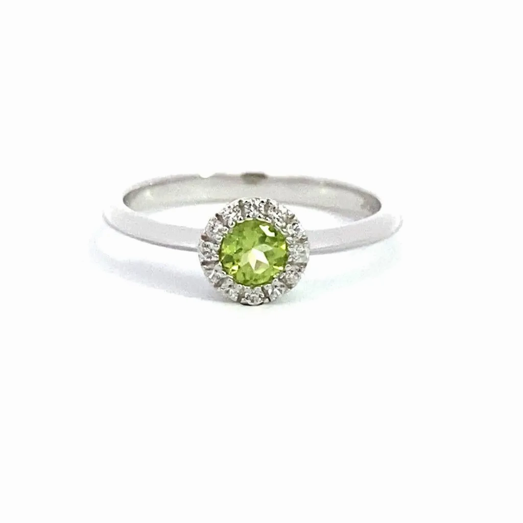 August Birthstone Ring: Sterling Silver Peridot Halo Ring