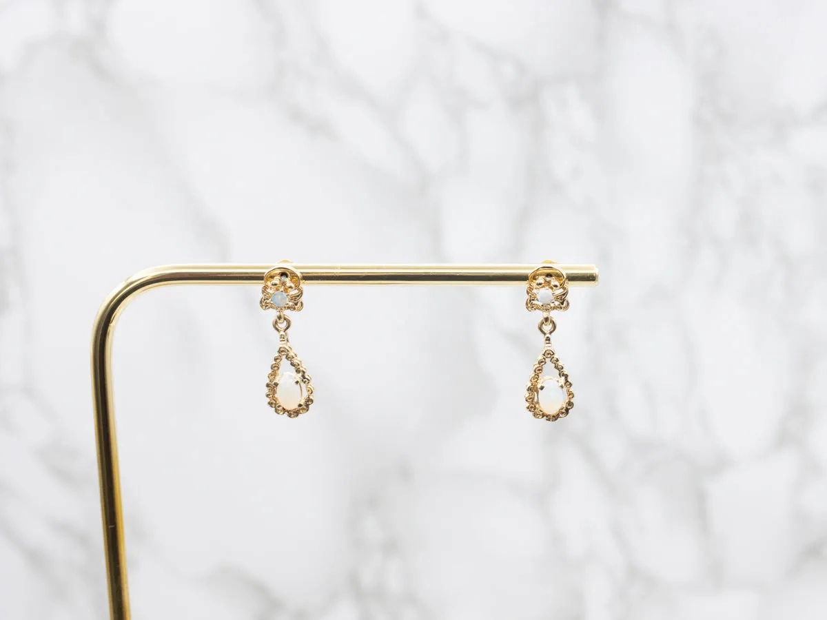 Australian Opal Teardrop Gold Drop Earrings
