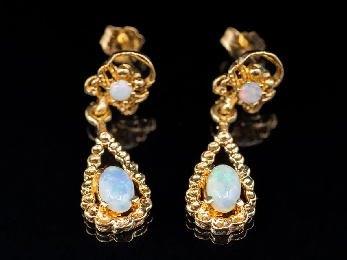 Australian Opal Teardrop Gold Drop Earrings