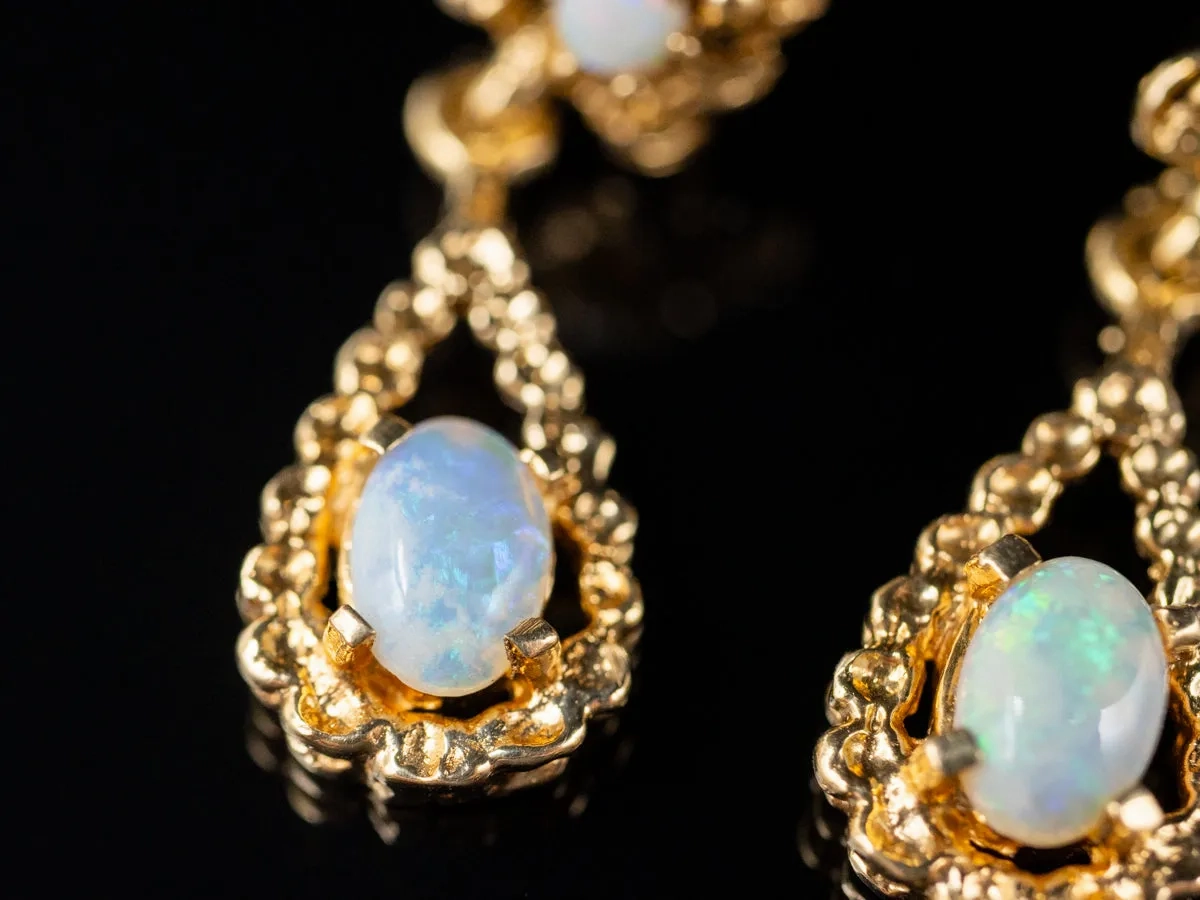 Australian Opal Teardrop Gold Drop Earrings