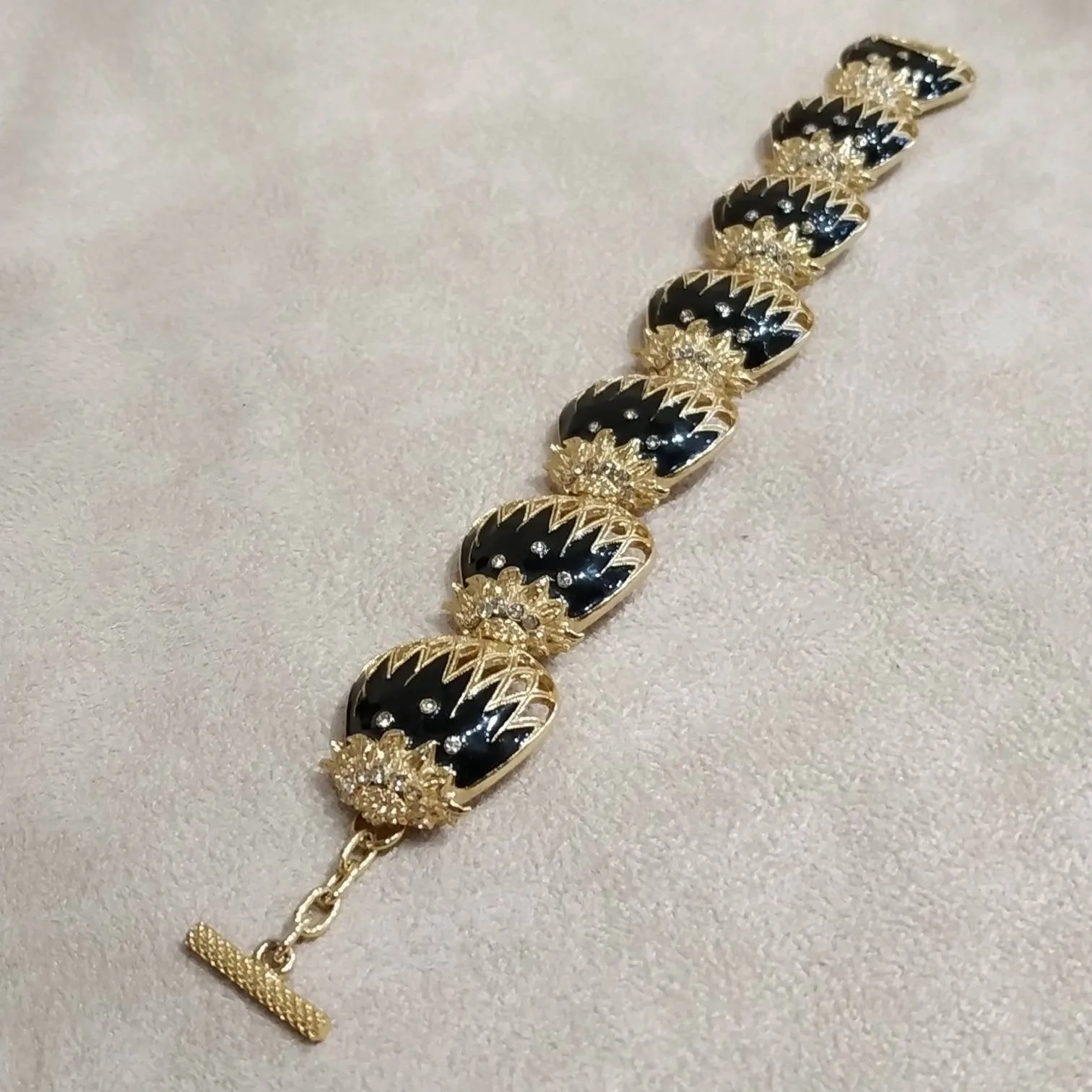 Balenciaga Bracelet Vintage Black Enamel Gold Plated