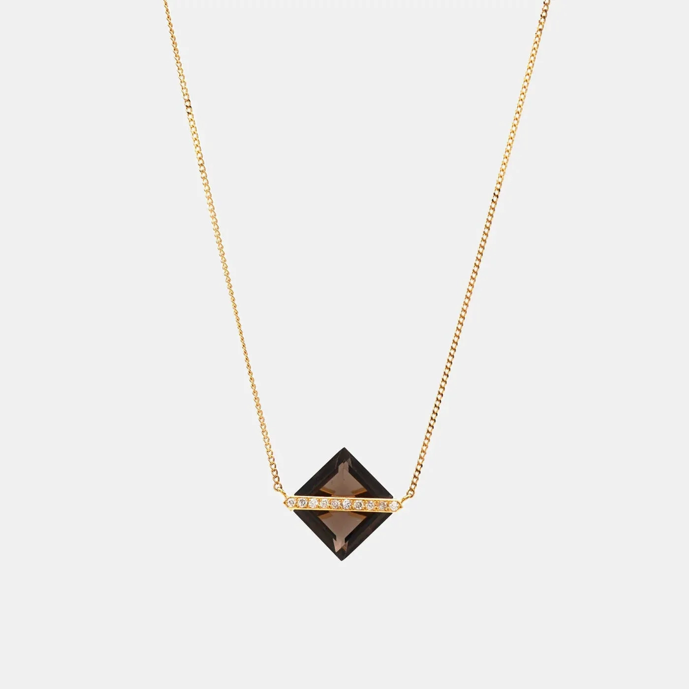 Band 18K Gold Necklace w. Smoky Quartz &amp; Diamonds