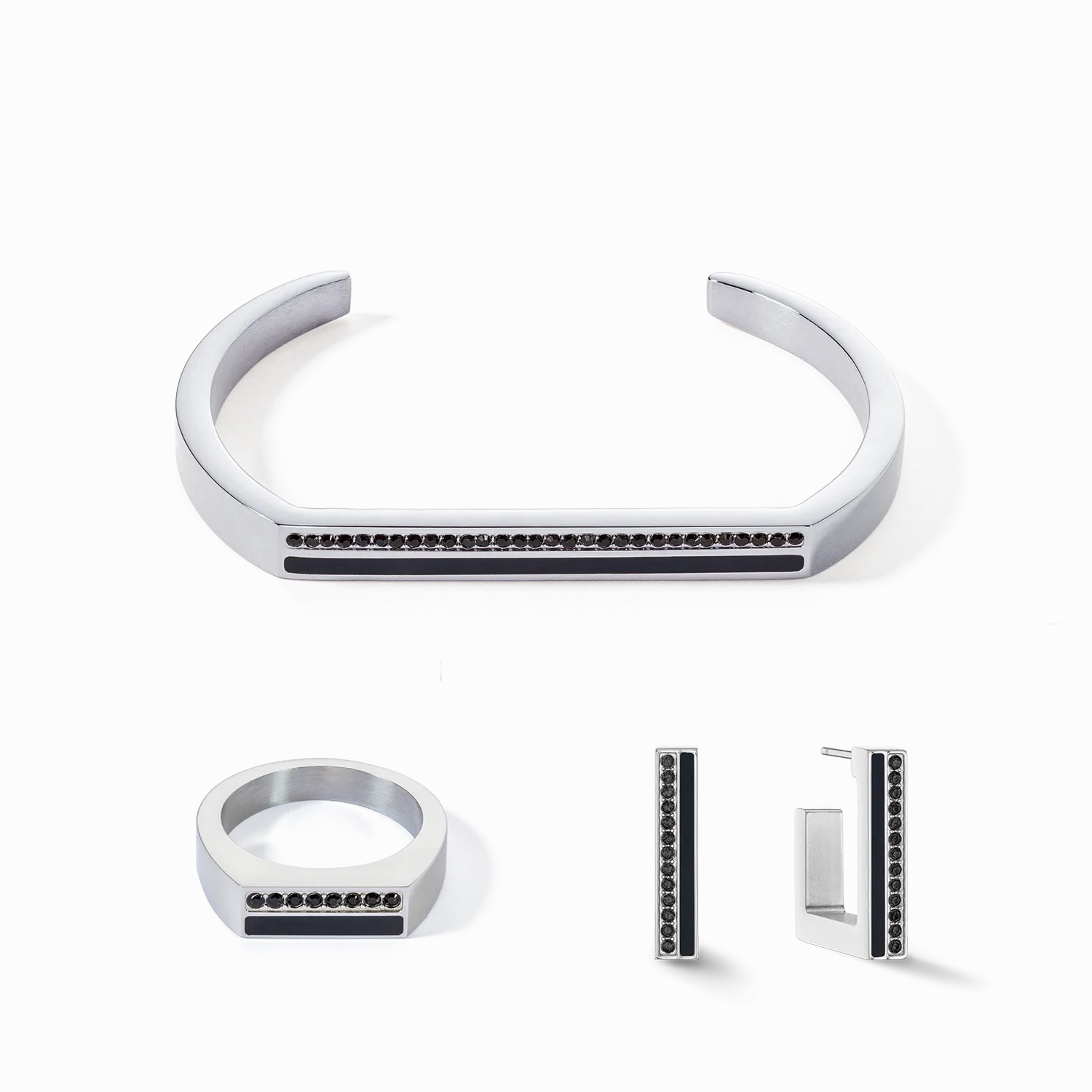 Bangle Cuff Square Stripes silver-black