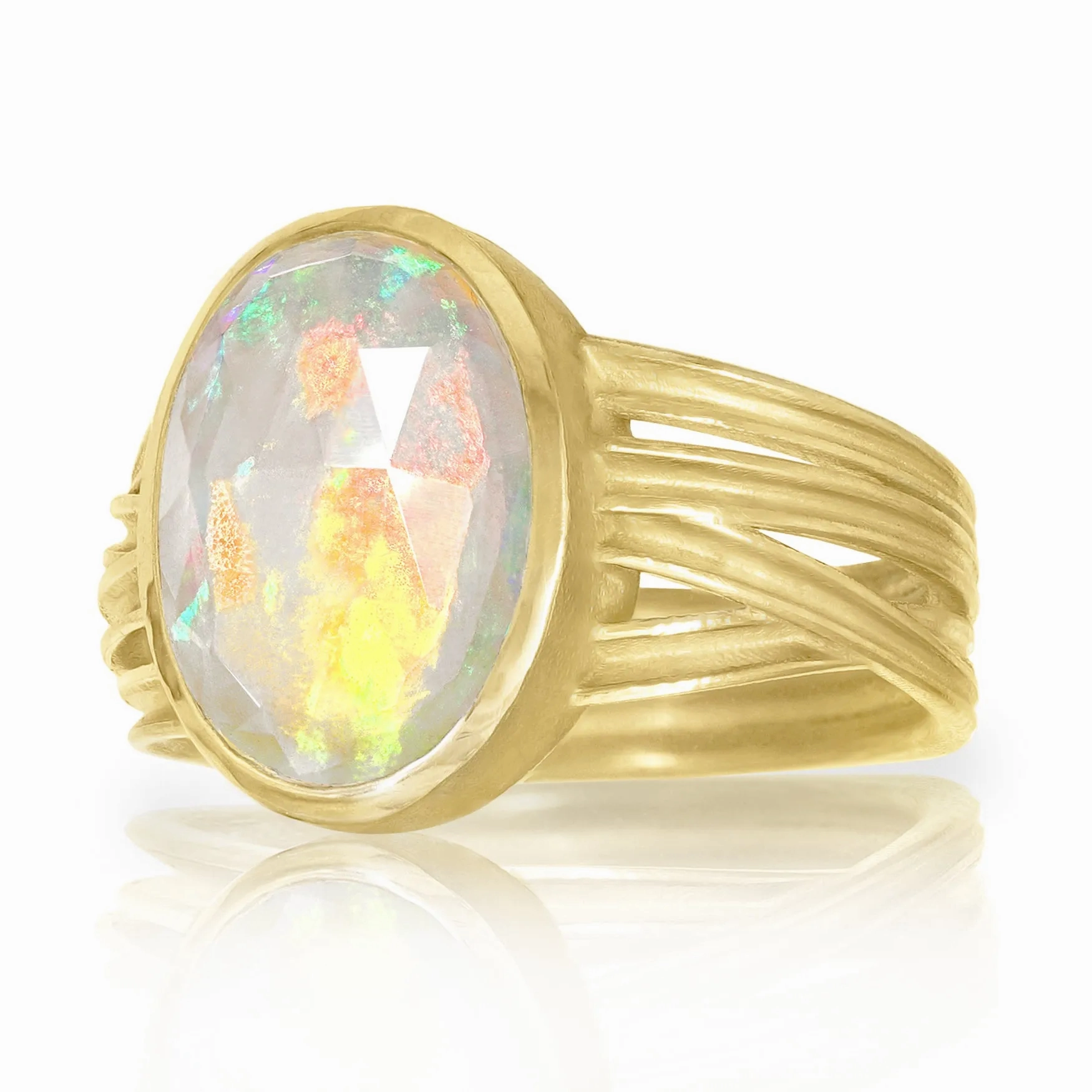 Barbara Heinrich Fiery Faceted Ethiopian Opal Multiwrap Gold Ring