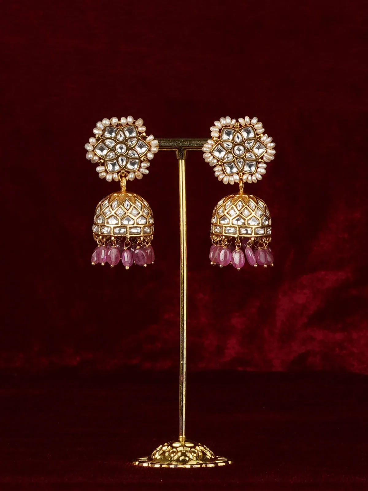 Basra Edit - Real Pearls Baby Pink Color Gold Plated Mishr Earrings - MR-E307