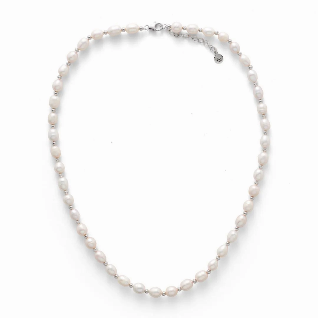 Bead Silver Necklace w. Pearls