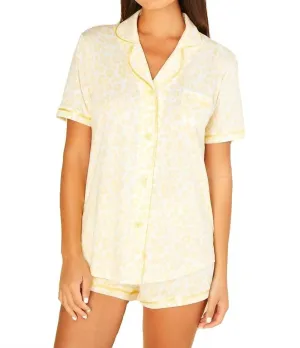 Bella Bedrucktes Kurzarmoberteil & Boxer-Pyjama-Set in Tierlimone/Limone