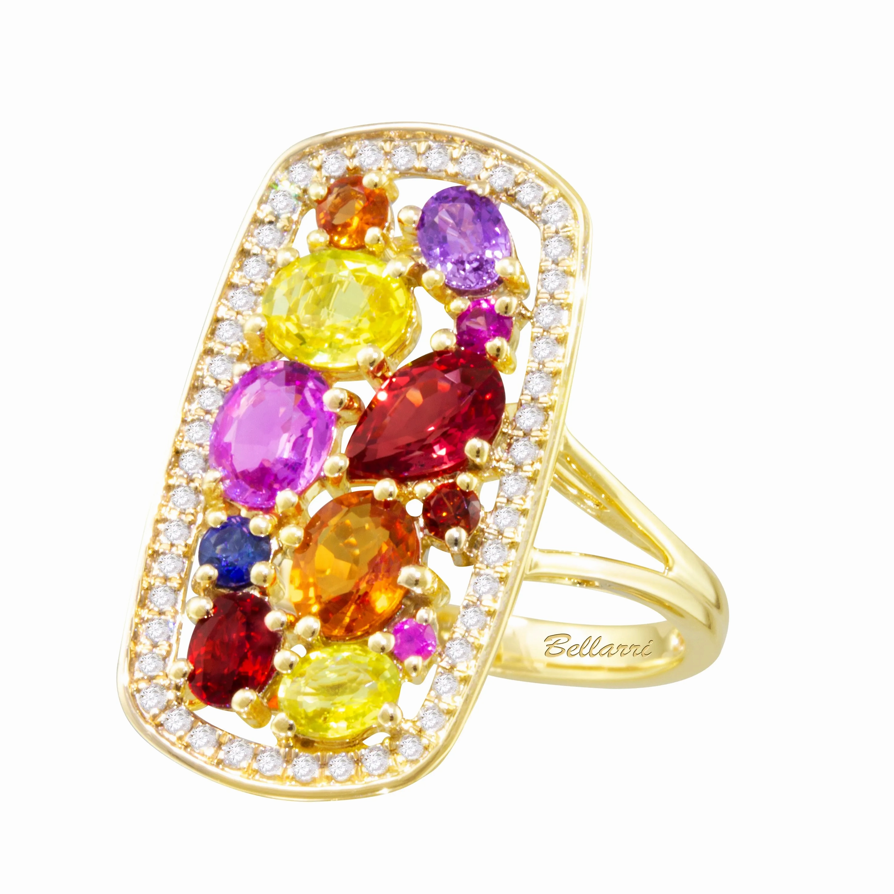 Bellarri Princessa 14k Gold Diamond &amp; Multicolor Sapphire Ring