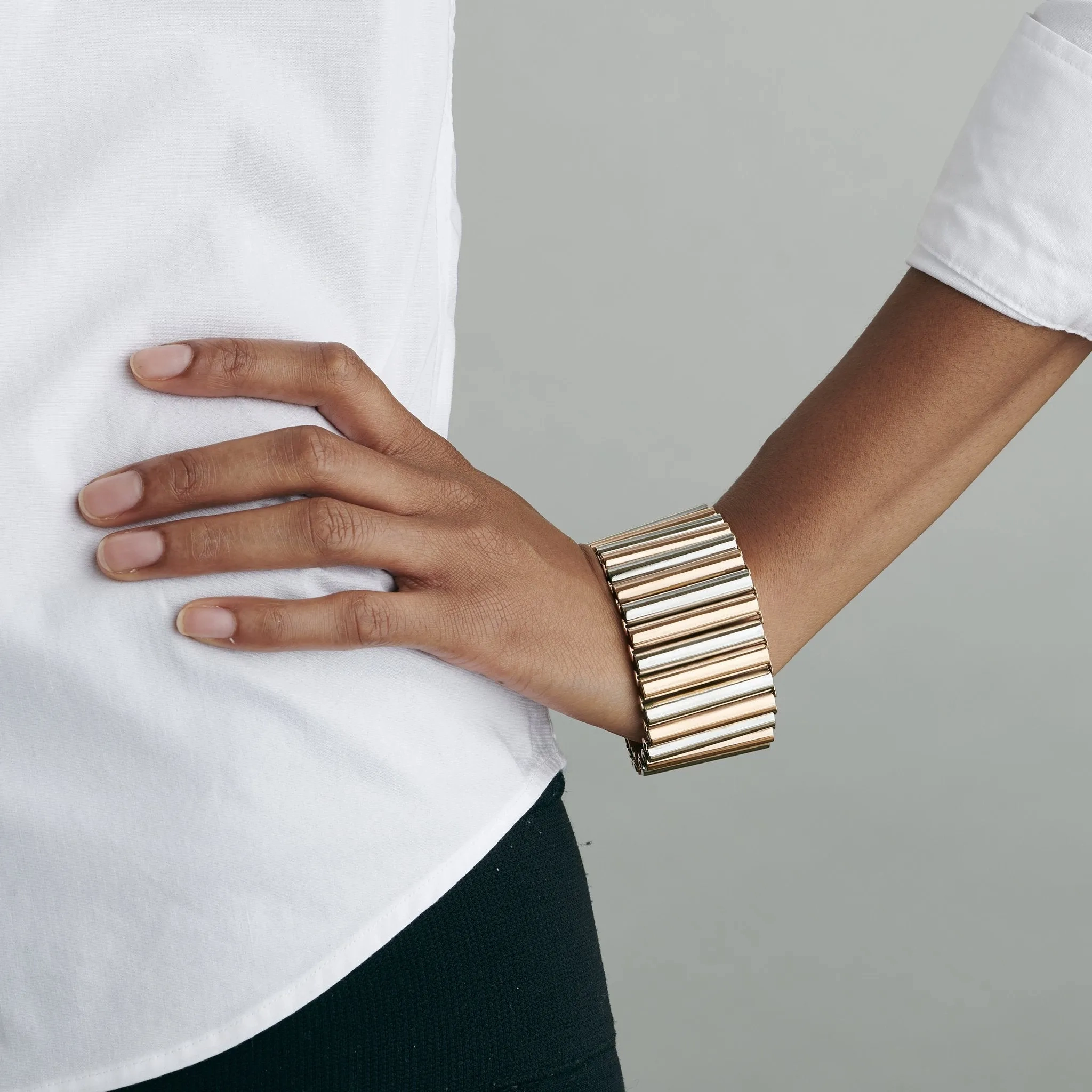 Bi-Color Gold Cylinder Bracelet