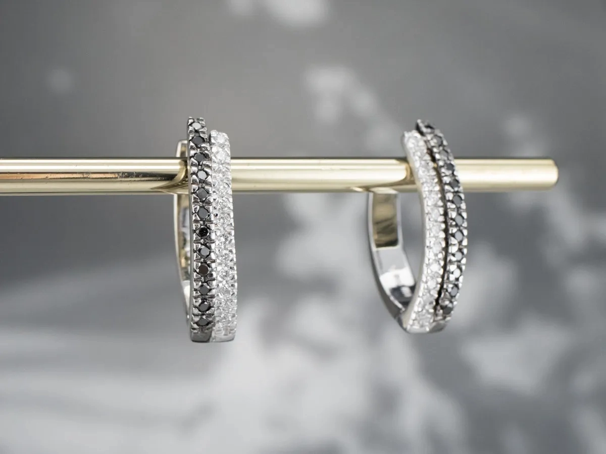 Black and White Diamond Hoop Earrings