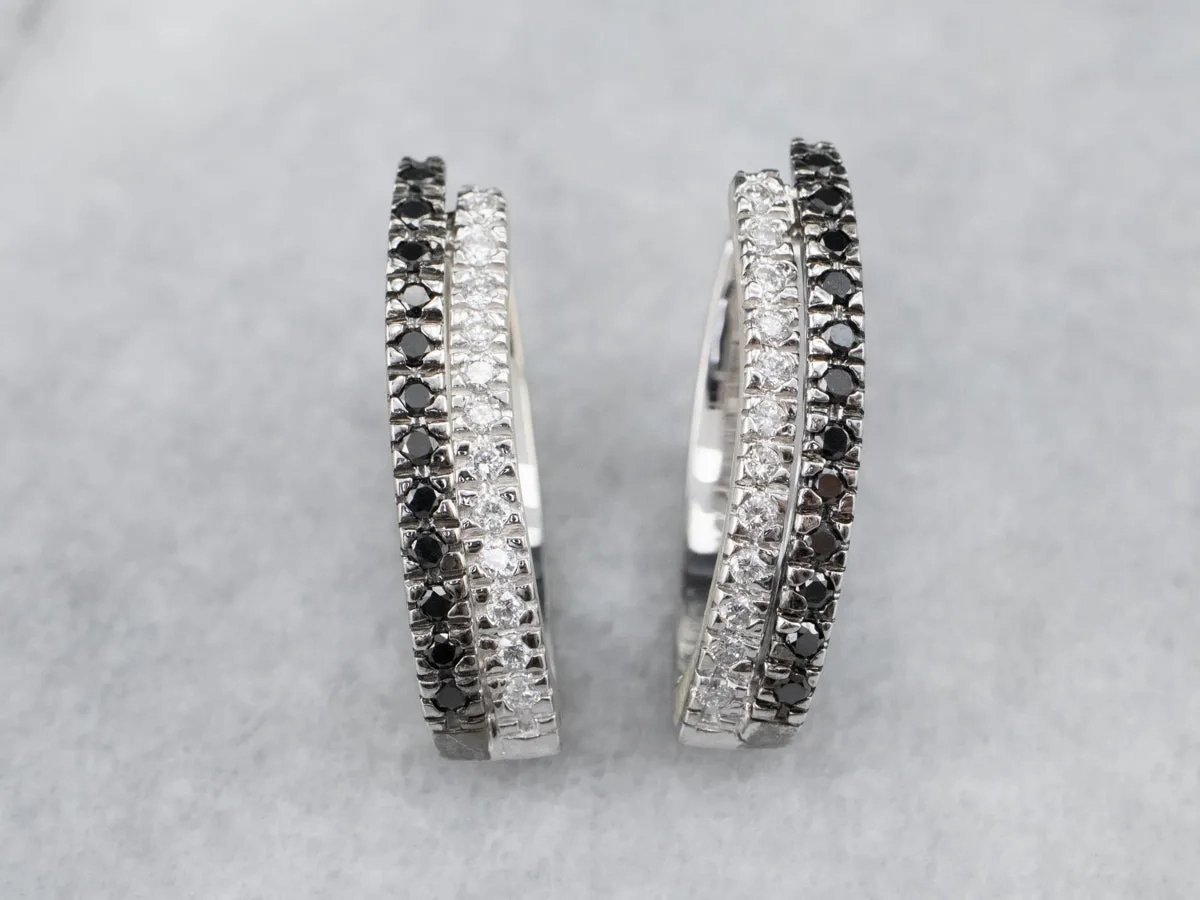 Black and White Diamond Hoop Earrings