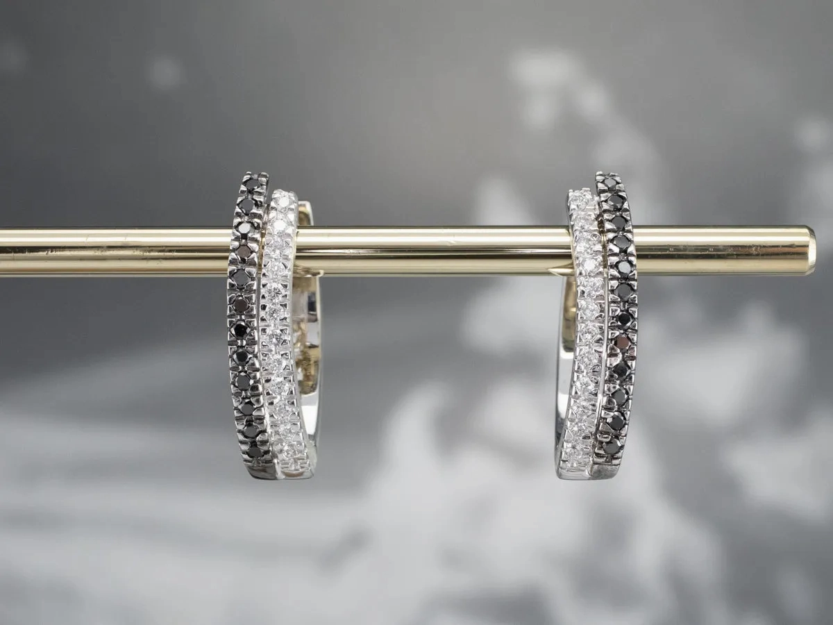 Black and White Diamond Hoop Earrings