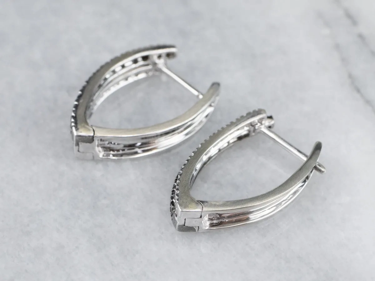 Black and White Diamond Hoop Earrings