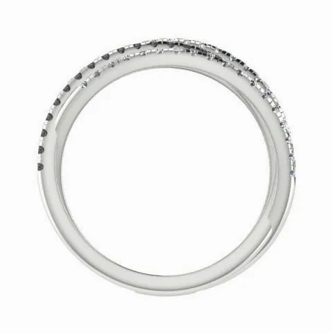 Black and White Diamonds Wide Ring 14K White Gold Crisscross Band
