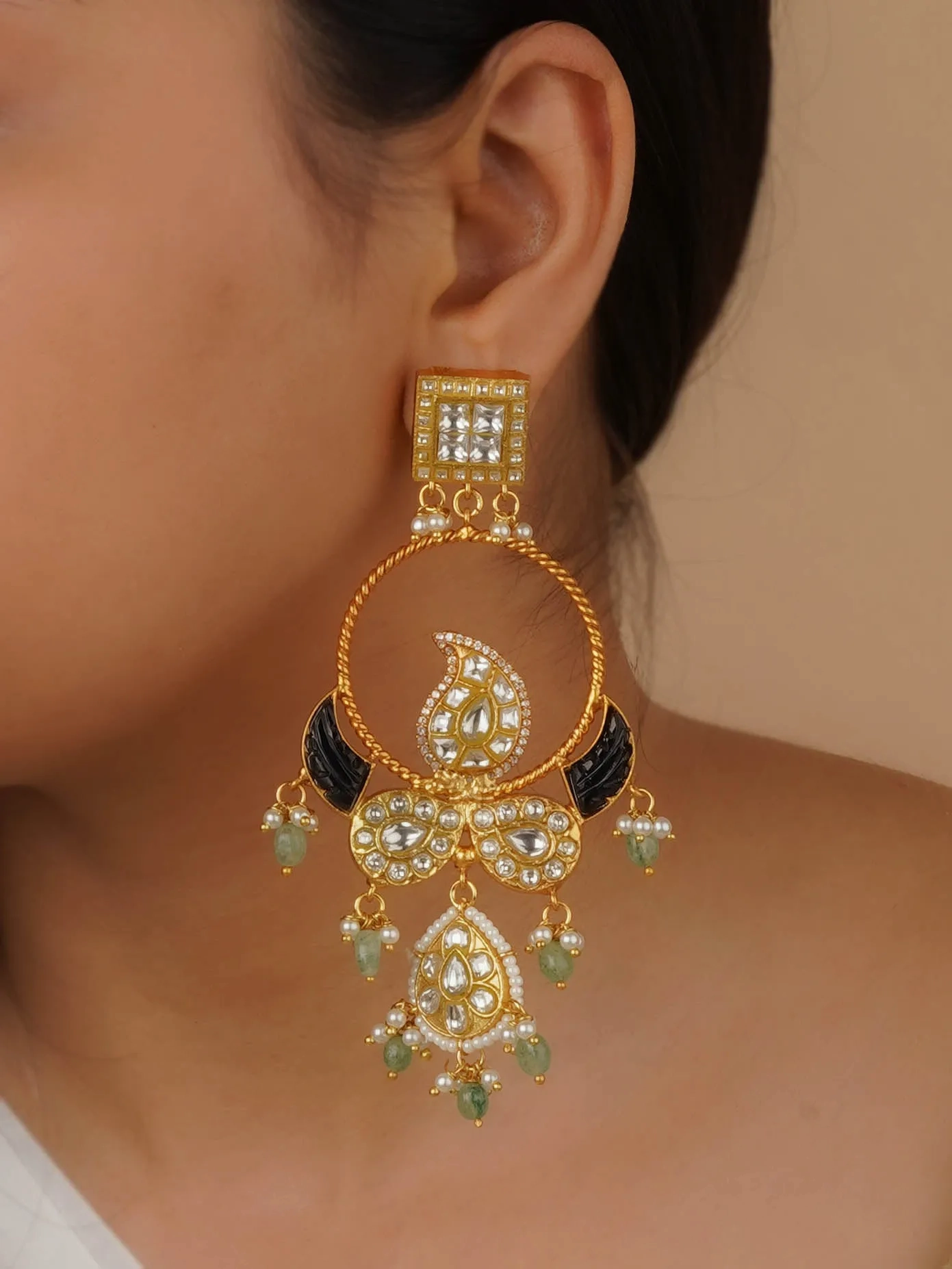 Black Color Gold Plated Mishr Earrings - MR-E197