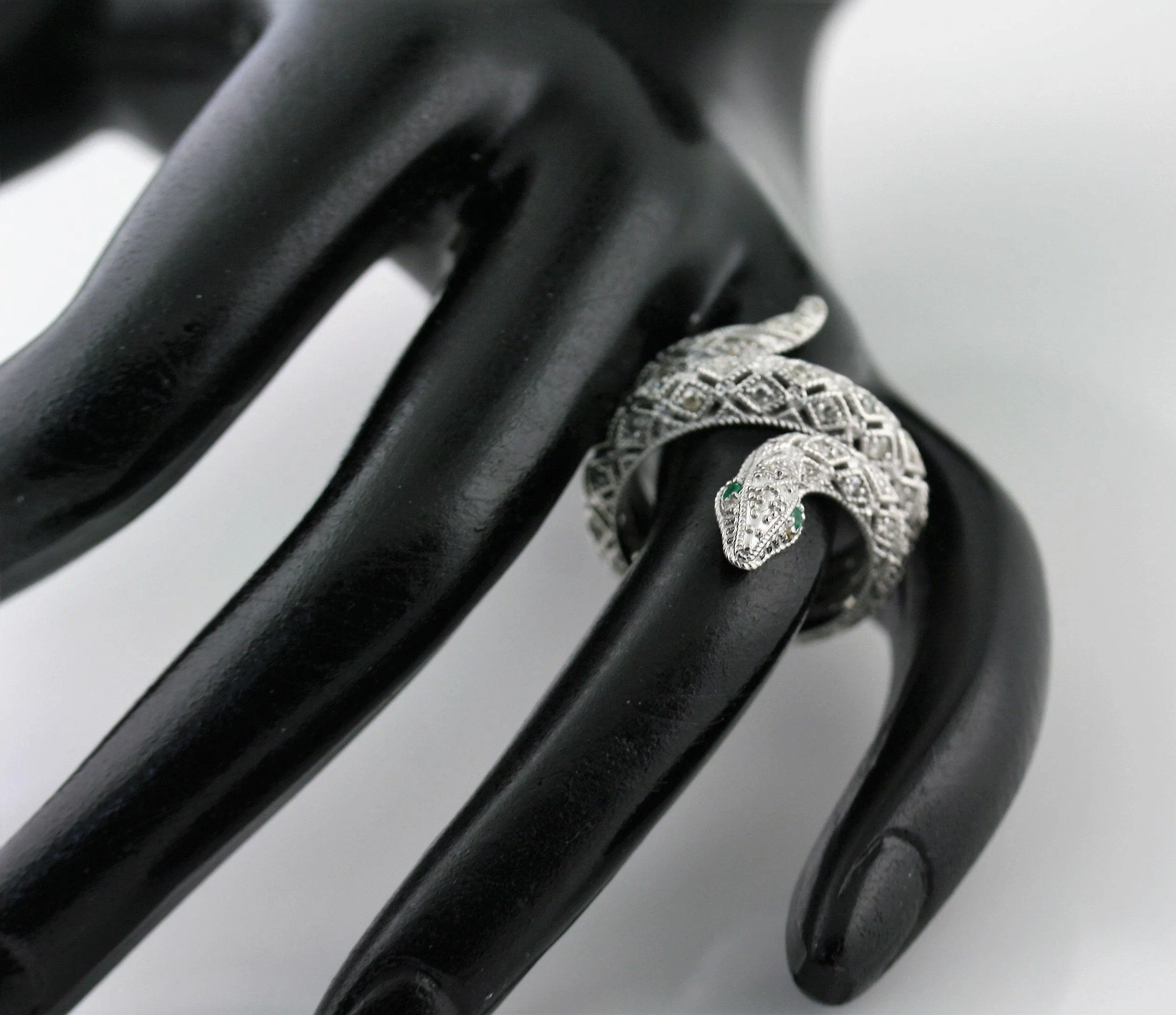 Black Diamond Snake Ring 14K White Gold