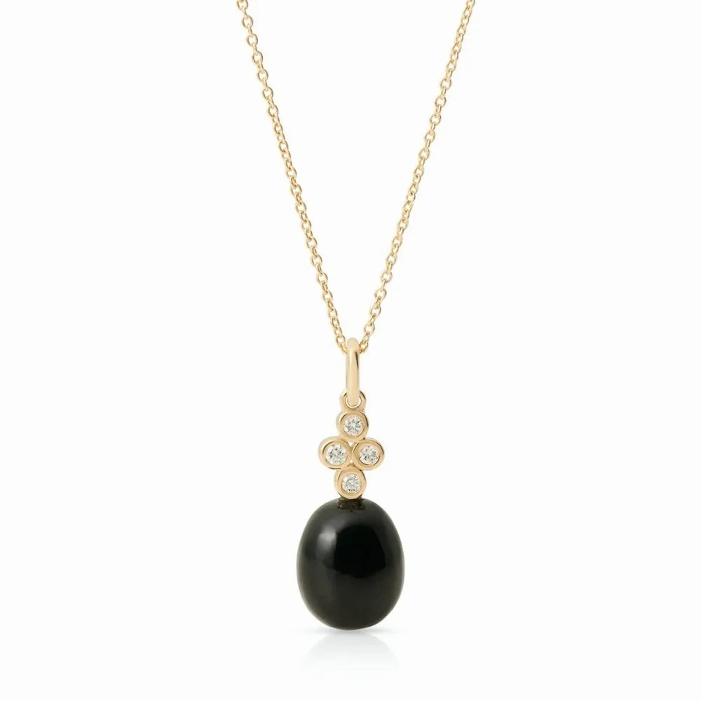 Black Jade &amp; Diamond Pendant Necklace