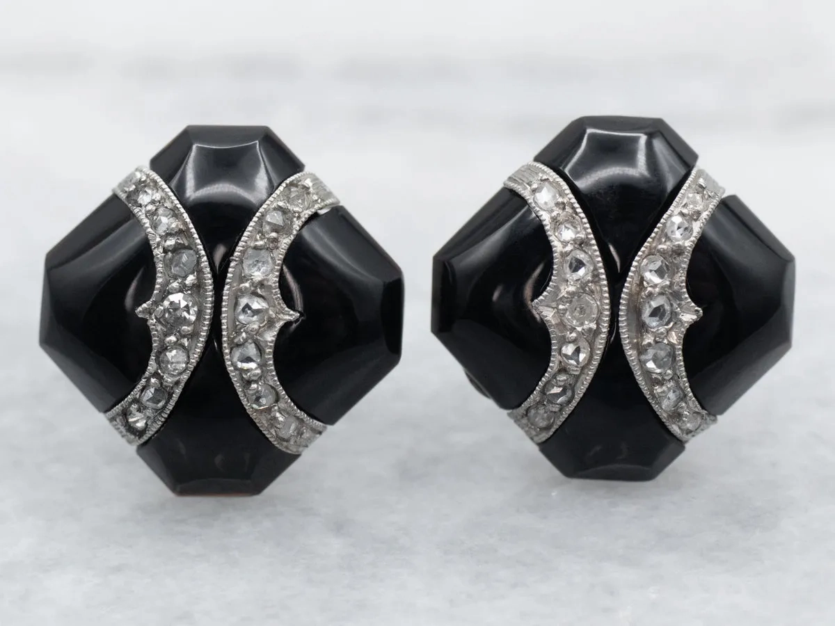 Black Onyx and Diamond Stud Earrings