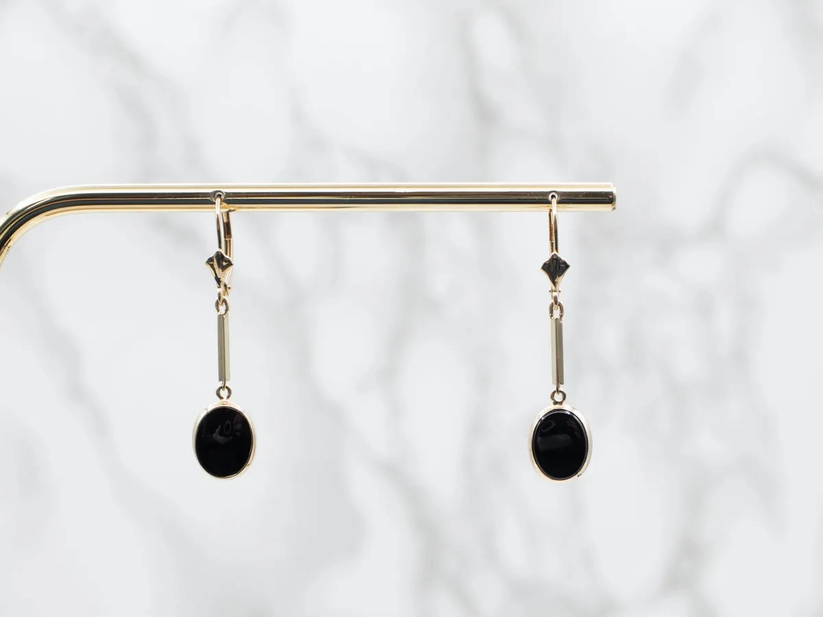 Black Onyx Bar Drop Earrings