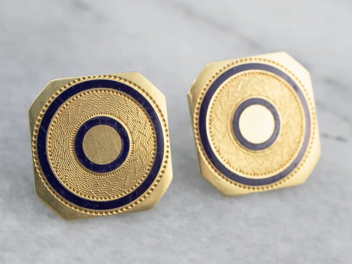 Blue Enamel Gold Geometric Stud Earrings